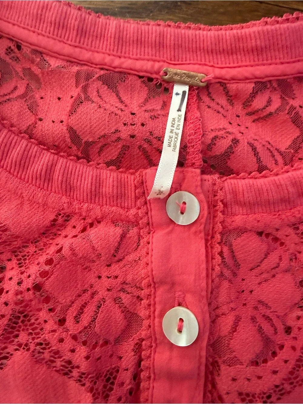 NWOT Free People Jae Sheer Lace Button Front Top-Raspberry Pink